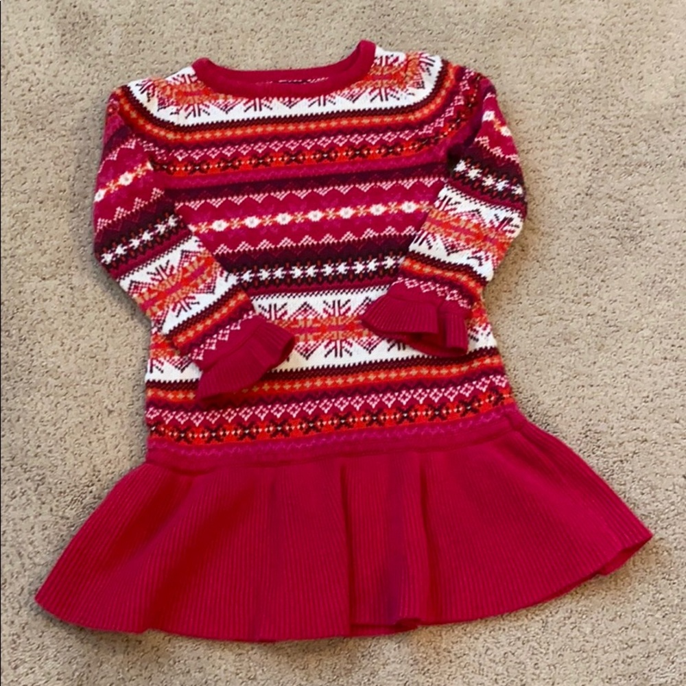 Gap red fair isle sweater dress girl toddler 4
